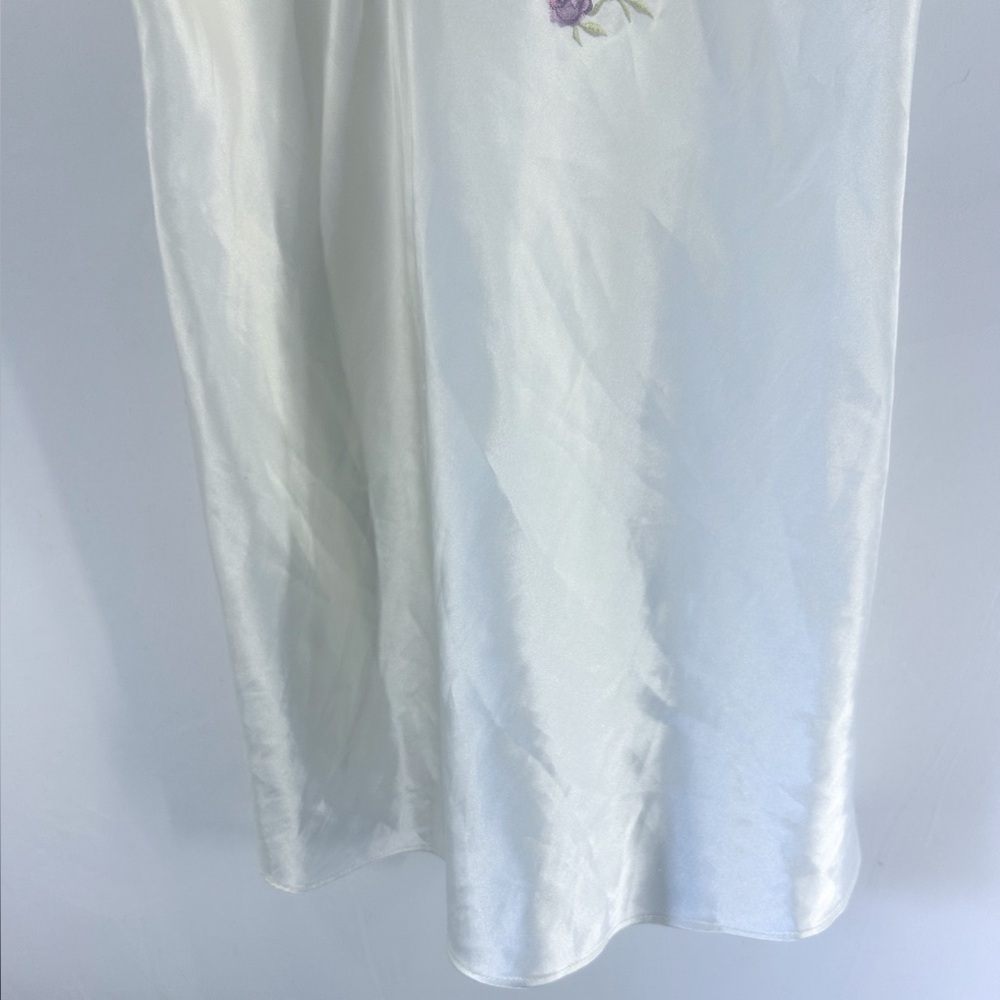Vintage California Dynasty Ivory Satin Floral Embroidered Mini Slip Dress Med - Picture 3 of 7